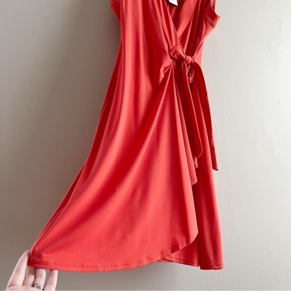 NWT BCBGMAXAZRIA • Faux Wrap Sleeveless Dress in Red Clay‎ Orange, Size Small - Picture 6 of 12